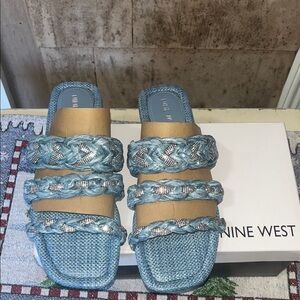 Nine West Braided Blue and Gold Sandals